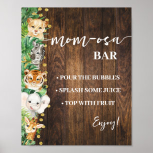 Poster Mimosa Bar Mom-osa Bar Safari Baby shower rustique