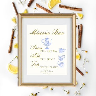 Poster Mimosa Bar Thé nuptial Chine Set bleu blanc dentel
