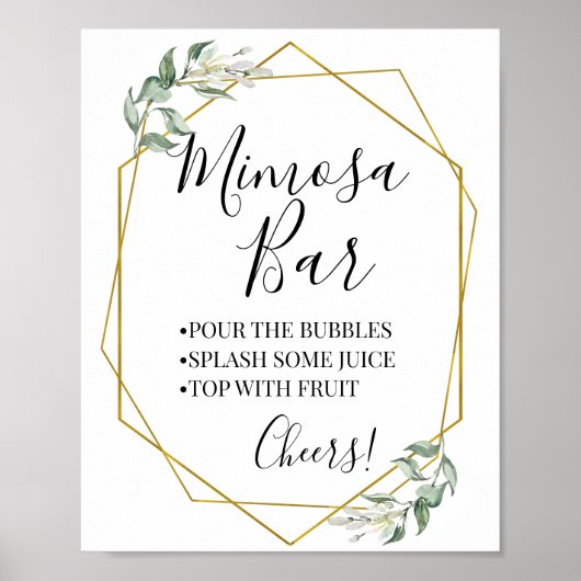 Poster Mimosa bar wedding shower nuptiale verdure or (Devant)