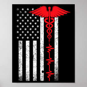 Poster Mince Red Line Usa Drapeau Infirmière Pour Femmes