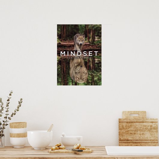 Poster Mindset Is Everything, Wolf and Pup Water Reflect (Cuisine)