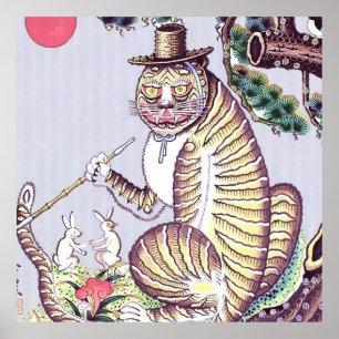 Poster Minhwa Tiger avec lapins et tuyaux