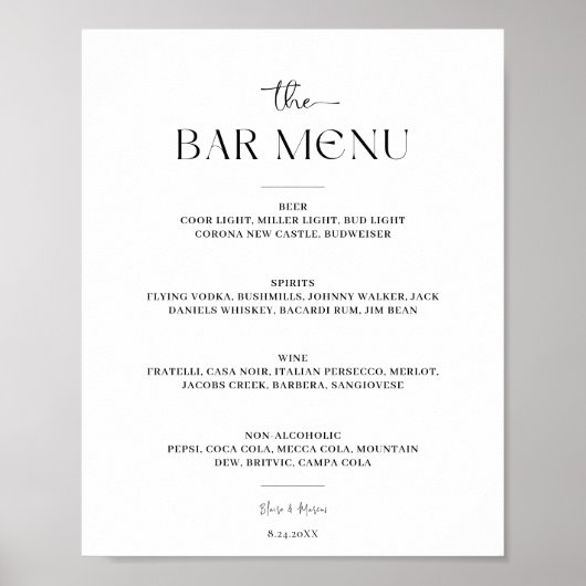 Poster Mini barre de script Menu Cheval Mariage Signal (Devant)