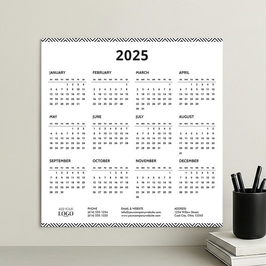 Poster Mini Calendrier 2025 Année complète Logo d'entrepr