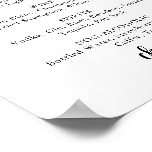 Poster Mini-calligraphie Mariage Boissons Menu Signer (Coin)