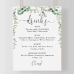 Poster Mini Eucalyptus Mariage Boissons Menu Signer<br><div class="desc">Cette affiche minimaliste de la carte des boissons aux eucalyptus mariage est parfaite pour un mariage moderne. Le design se compose d'aquarelles dessinées à la main par d'élégantes branches d'eucalyptus botaniques et de feuilles,  décorant des cadres géométriques.</div>