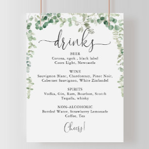 Poster Mini Eucalyptus Mariage Boissons Menu Signer