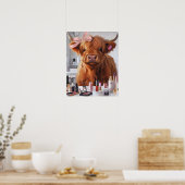 Poster Mini Highland Cow Pink Ruban et produits de beauté (Cuisine)
