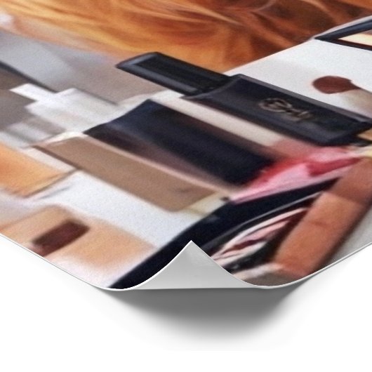 Poster Mini Highland Cow Pink Ruban et produits de beauté (Coin)