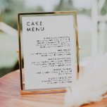 Poster Mini-Mariage Dessert Bar Cake Menu Sign<br><div class="desc">Il s'agit d'un panneau moderne et élégant de menu gâteau de mariage avec un agencement minimaliste et une belle police moderne. Toutes les couleurs sont modifiables. // Recherche "HARLOW" dans le magasin Sincerely By Nicole Zazzle pour les designs correspondants. * Si vous aimez ce design mais ne le voyez pas...</div>
