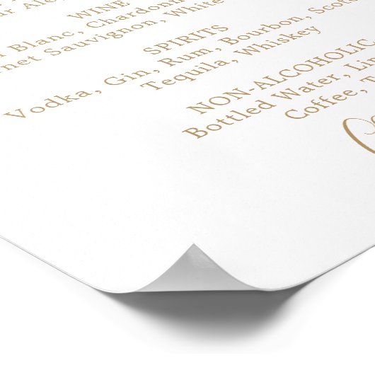 Poster Mini-Mariage Gold Boissons Menu Signer (Coin)