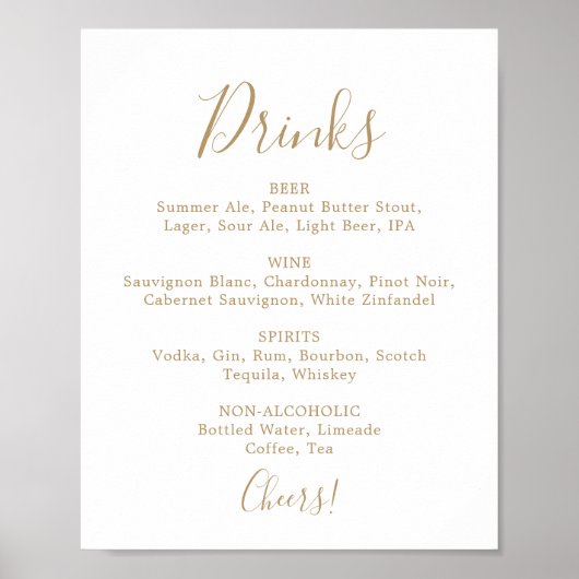 Poster Mini-Mariage Gold Boissons Menu Signer (Devant)