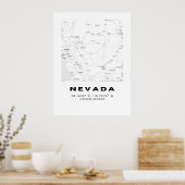 Poster Mini Nevada Map Art - noir et blanc (Cuisine)