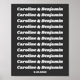 Poster Mini-texte rétro Noir Blanc Couple Noms