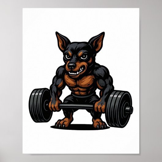 Poster Miniature Pinscher Weightlifting Bodybuilder Worko (Devant)