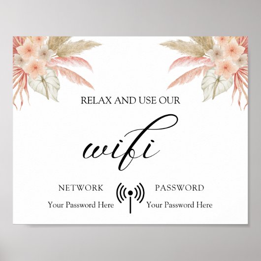 Poster minimal Boho Floral Mariage Wifi (Devant)