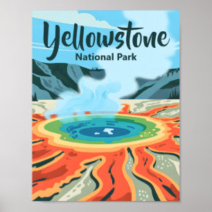 Poster Minimal Bold Retro Yellowstone Source Chaud Arc-en