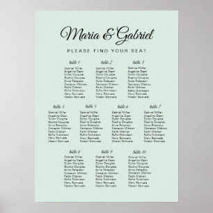 Poster Minimal. Carte de siège Mariage simple Eucalyptus