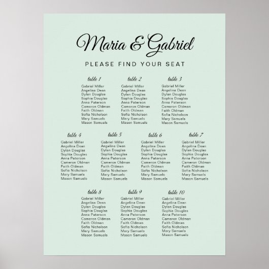 Poster Minimal. Carte de siège Mariage simple Eucalyptus (Devant)