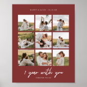 Poster Minimal Dark Red 1st Anniversary Wedding 9-Photo (Devant)