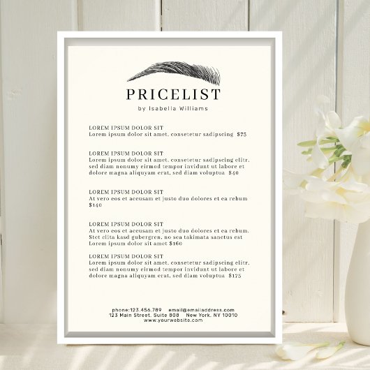 Poster Minimal Elegant Eyebrow Salon Pricelist