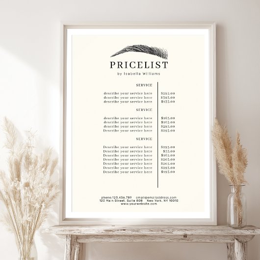 Poster Minimal Elegant Eyebrow Salon Pricelist