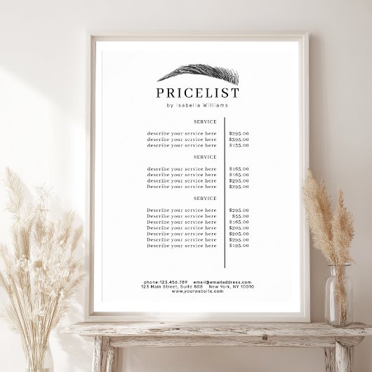 Poster Minimal Elegant Eyebrow Salon Pricelist