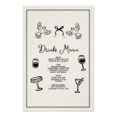 Poster Minimal Hand Drawn “Drinks Menu” Wedding Bar  (Devant)