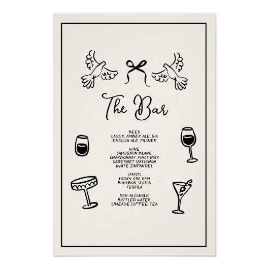 Poster Minimal Hand Drawn “Drinks Menu” Wedding Bar  (Devant)