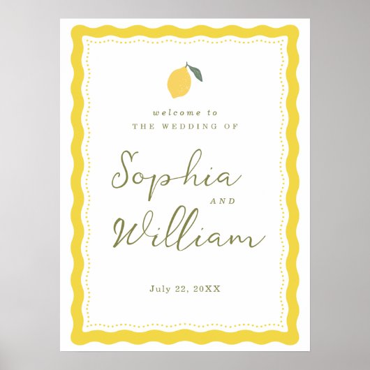 Poster Minimal Lemon Amalfi Coast Wedding Welcome Sign (Devant)