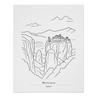 Poster Minimal Meteora Grèce Impression d'art en ligne |