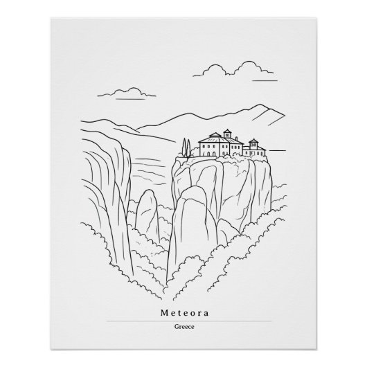 Poster Minimal Meteora Grèce Impression d'art en ligne | (Devant)