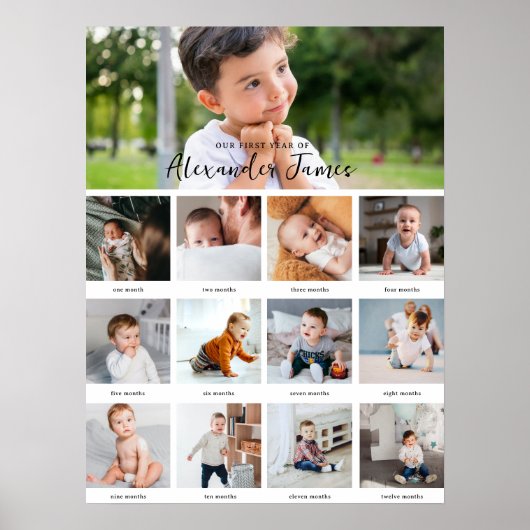 Poster Minimal moderne | 1ère année 12 Mois du collage ph (Devant)
