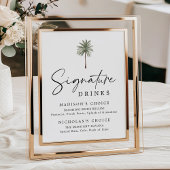 Poster Minimal Palm Tree Wedding Signature Drinks Sign