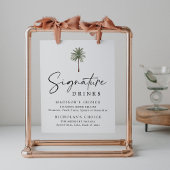 Poster Minimal Palm Tree Wedding Signature Drinks Sign