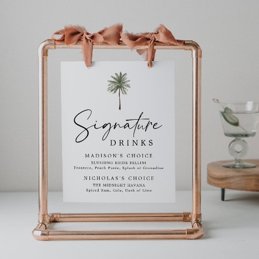 Poster Minimal Palm Tree Wedding Signature Drinks Sign