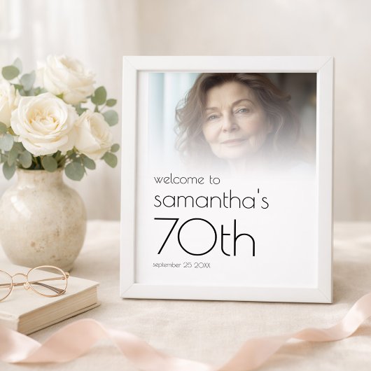 Poster Minimal Photo Overlay Welcome 70th Birthday Party