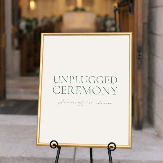 Poster Minimal Sage Green Unplugged Ceremony Wedding Sign