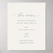 Poster Minimal Sage Green Wedding Bar Menu Sign (Devant)