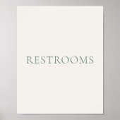 Poster Minimal Sage Green Wedding Restrooms Sign (Devant)