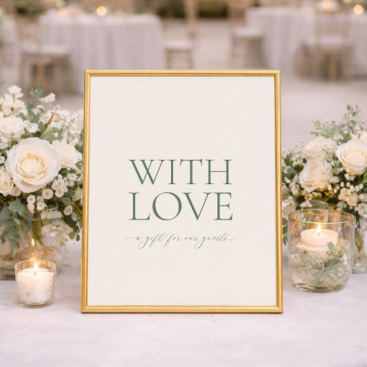 Poster Minimal Sage Green “With Love” Wedding Favor Sign