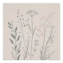 Minimalisme d'art botanique mural – Douce fleur sa