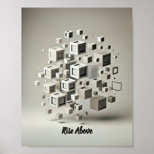 Poster Minimalisme monochrome : Carrés flottants Abstrait (Devant)