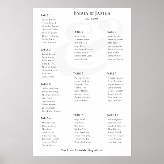 Poster Minimalist Ampersand Wedding | Seating Chart | 10 (Devant)