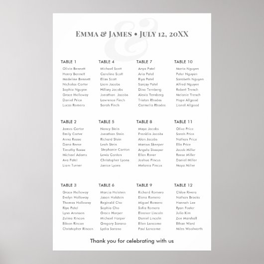 Poster Minimalist Ampersand Wedding | Seating Chart 12 (Devant)