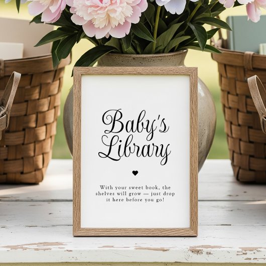 Poster Minimalist "Baby's Library" Baby Shower Sign