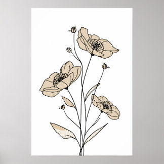 Poster Minimalist Beige Floral Line Art | Modern Botanica