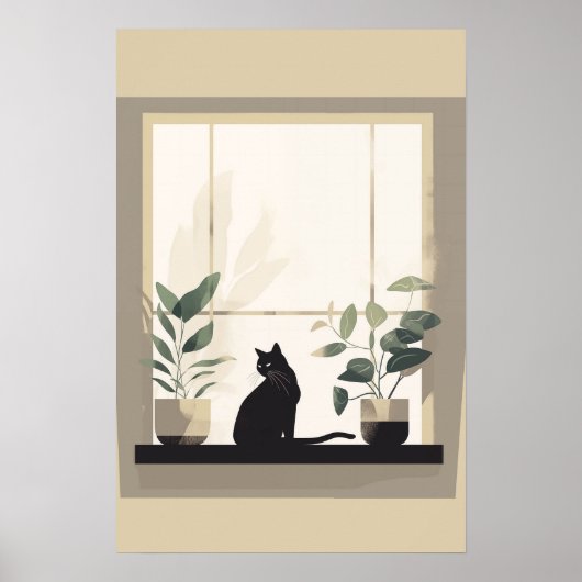Poster Minimalist Black Cat Aesthetic Neutral (Devant)