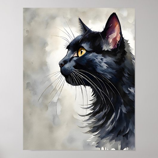 Poster Minimalist Black Cat Art Print Elegant Wall Decor (Devant)