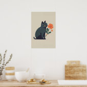 Poster Minimalist Black Cat Flower  (Cuisine)